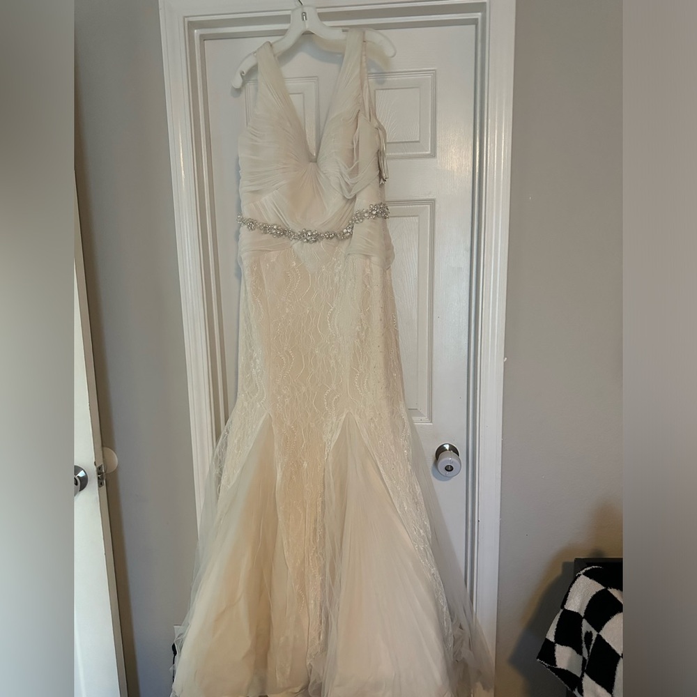 David's Bridal Ivory Beaded Mermaid Dress